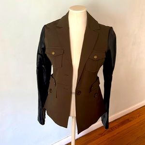 Green jacket with leather details